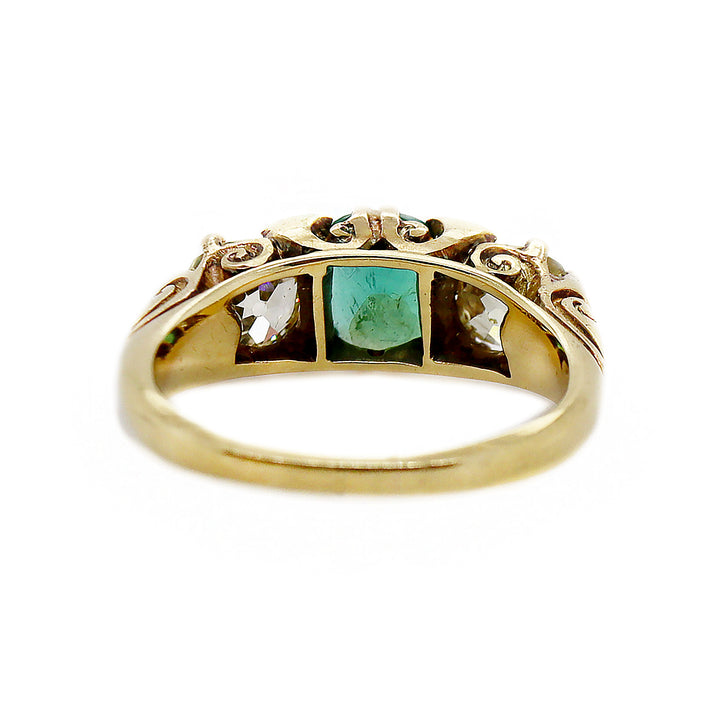 18CT Yellow Gold Antique Emerald And Old European Cut Diamond Ring