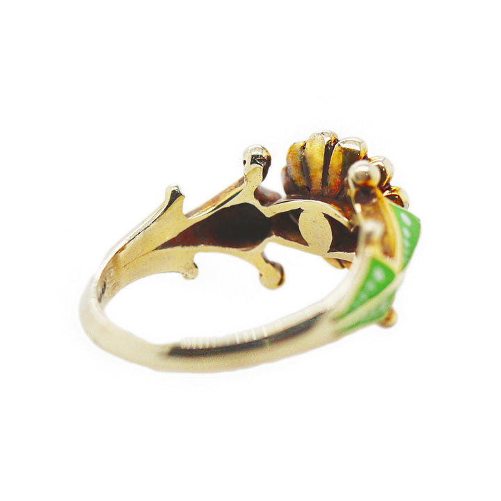 9CT Yellow Gold Vintage Seed Pearl & Enamel Ring