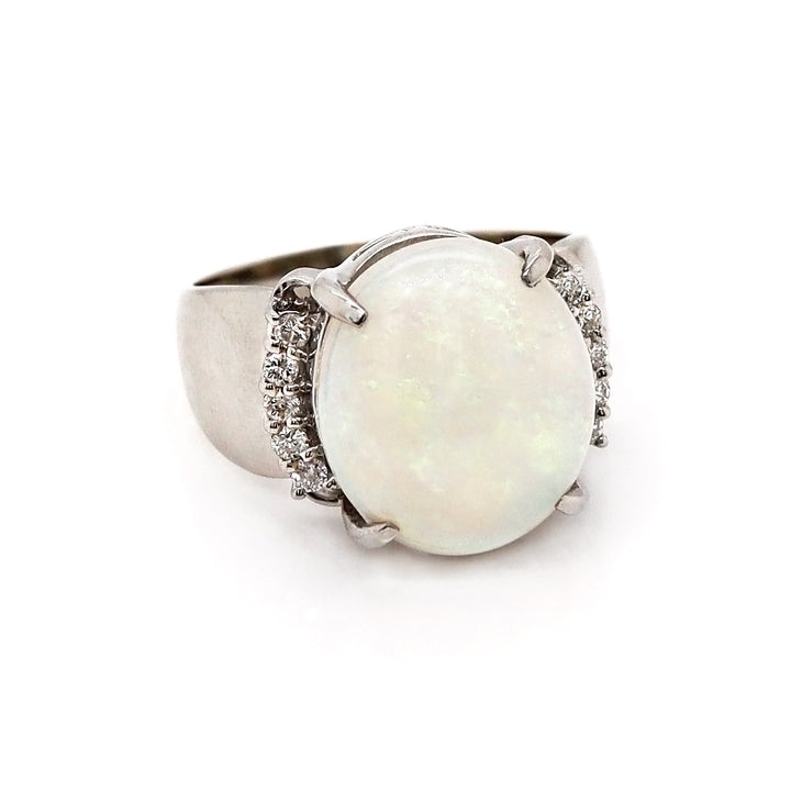 Platinum Opal And Diamond Cocktail Ring