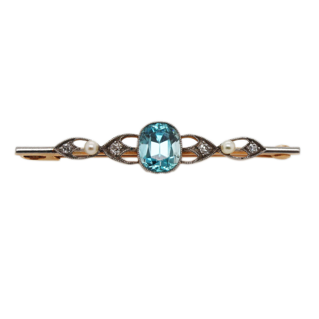 18CT Yellow With White Gold Zircon And Diamond Brooch