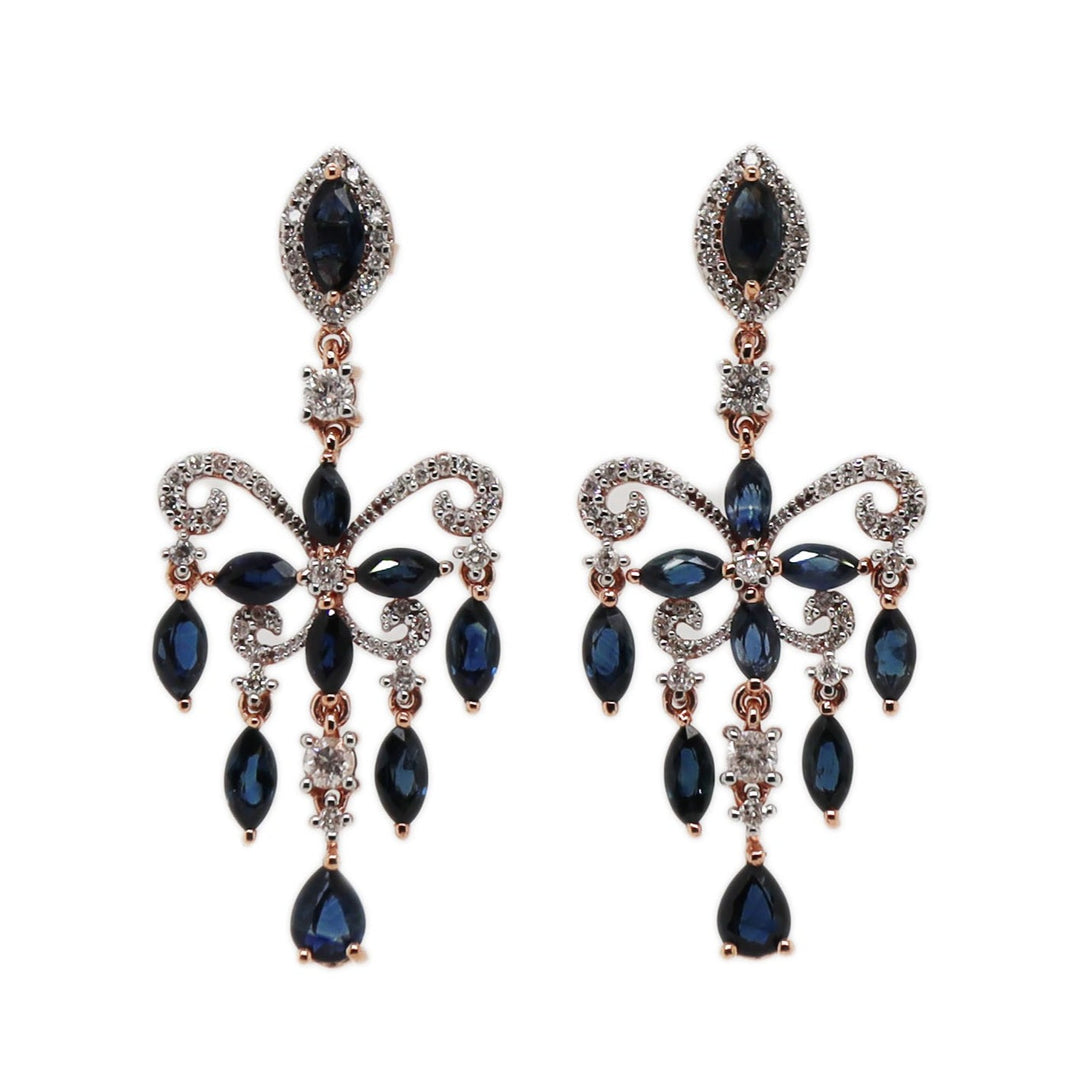 14CT Rose Gold Sapphire And Diamond Earrings
