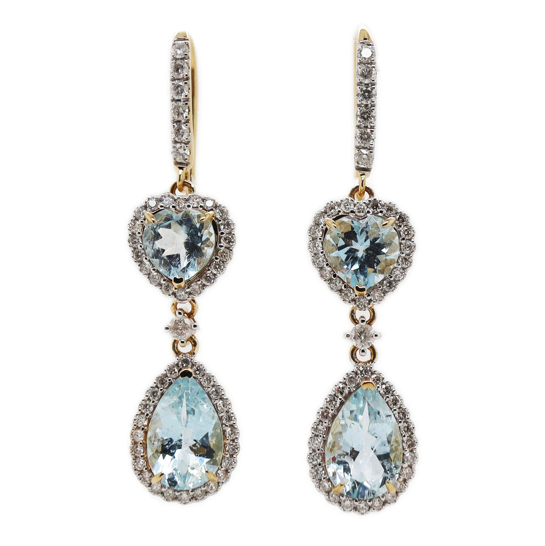 14CT Yellow Gold Aquamarine And Diamond Earrings