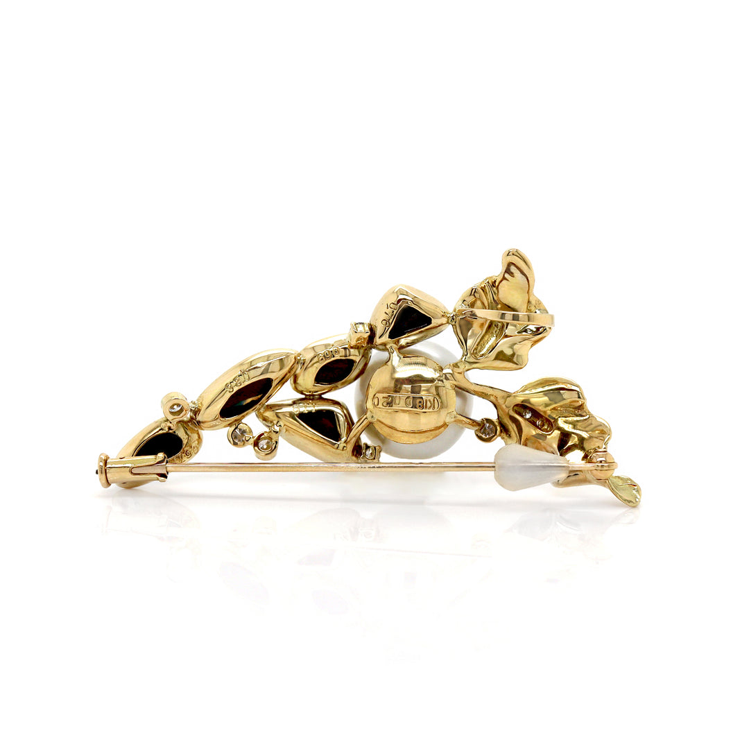 18ct Yellow Gold Australian Opal, Pearl & Diamond Brooch
