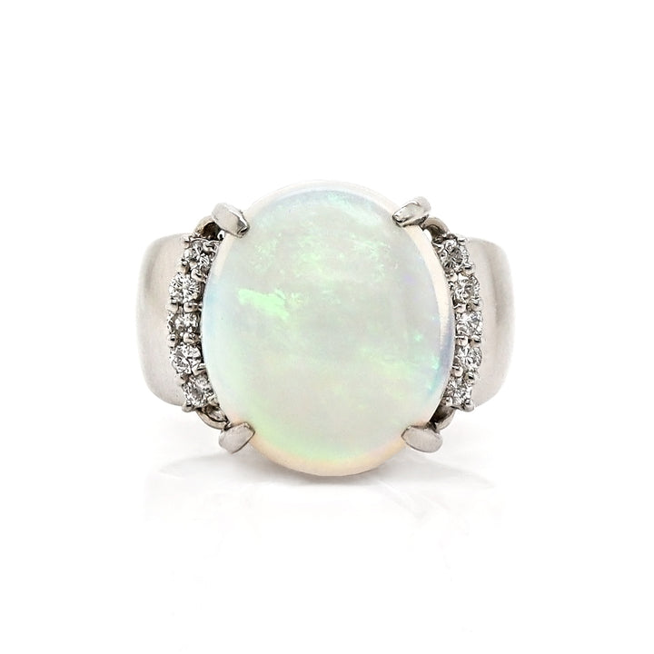 Platinum Opal And Diamond Cocktail Ring