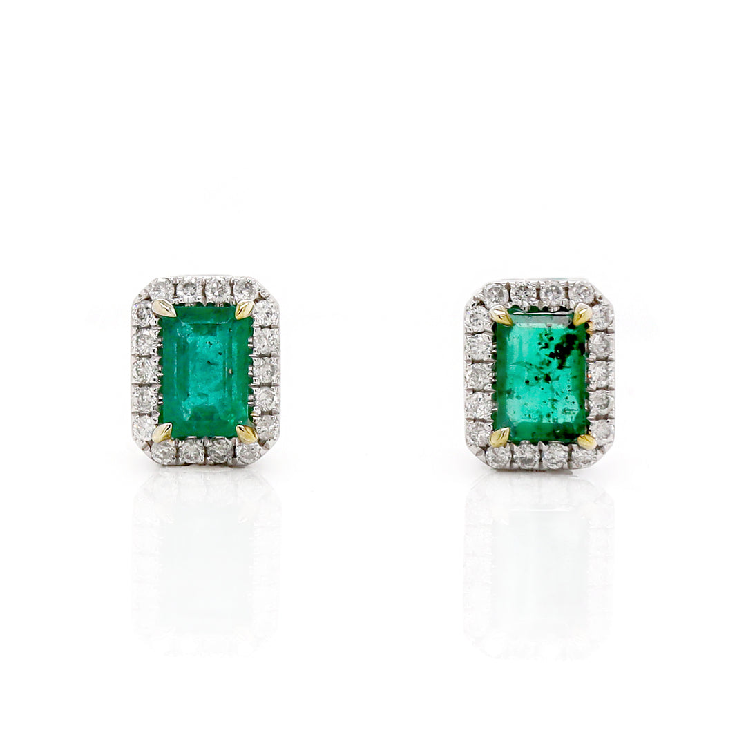 14CT White Gold Emerald And Diamond Earrings