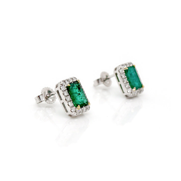 14CT White Gold Emerald And Diamond Earrings