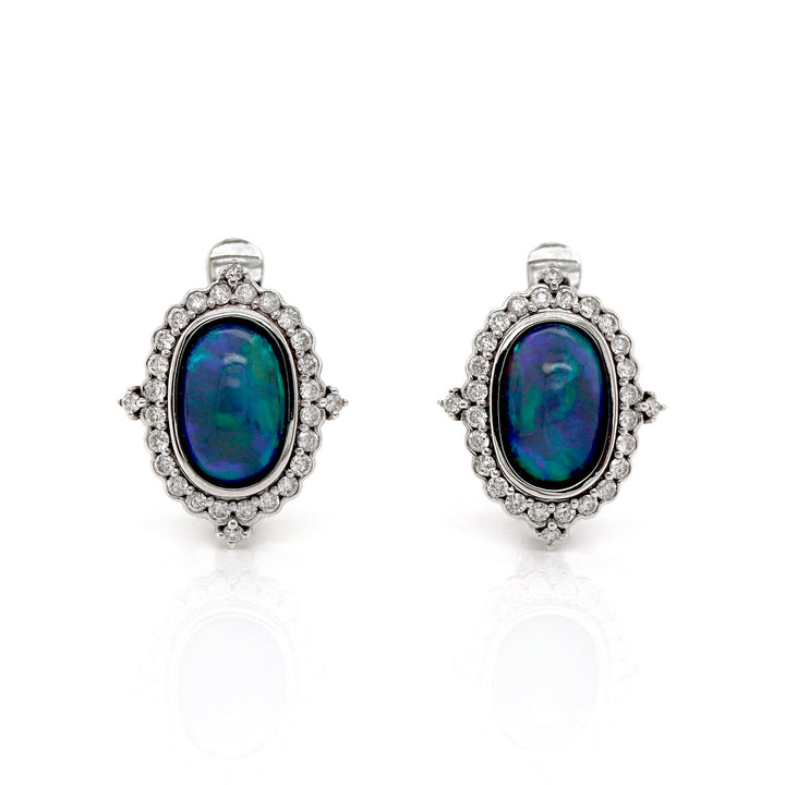 14CT White Gold Australian Opal And Diamond Earrings