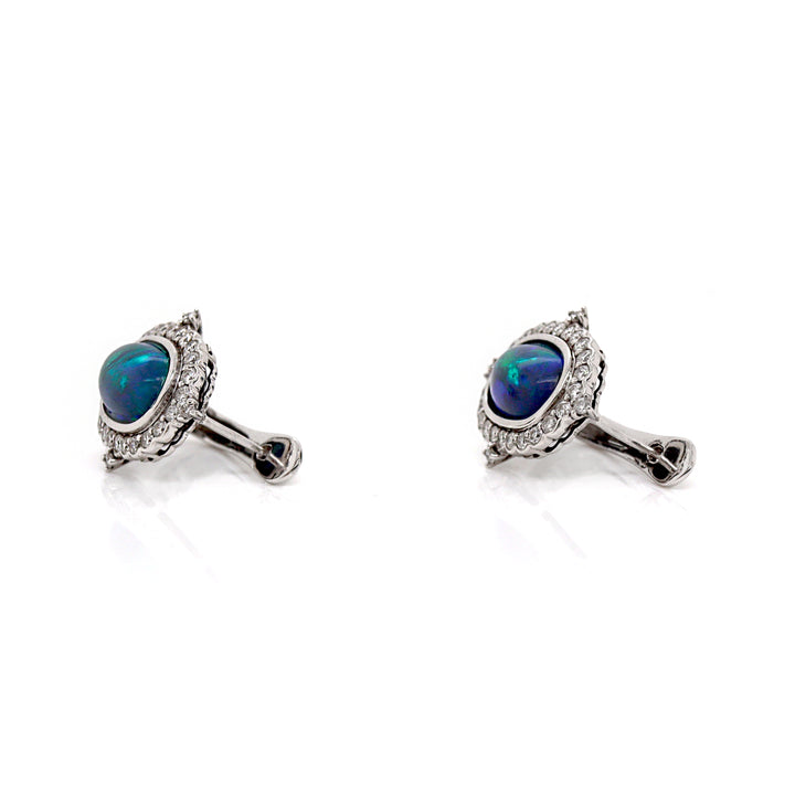 14CT White Gold Australian Opal And Diamond Earrings