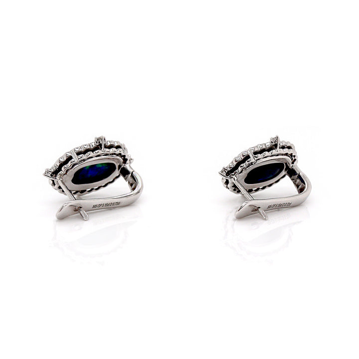 14CT White Gold Australian Opal And Diamond Earrings