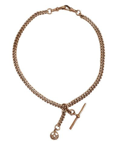 9K Rose Gold Antique Albert Guard Chain with Masonic Pendant C.1900