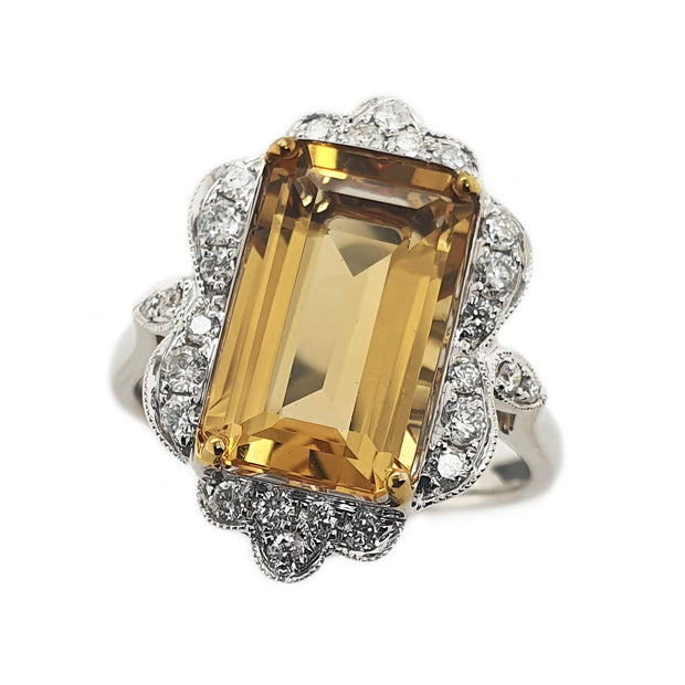 14K White Gold Citrine & Diamond Ring