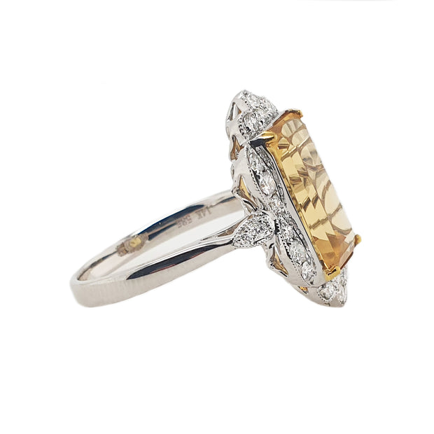 14K White Gold Citrine & Diamond Ring