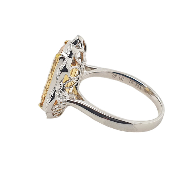 14K White Gold Citrine & Diamond Ring