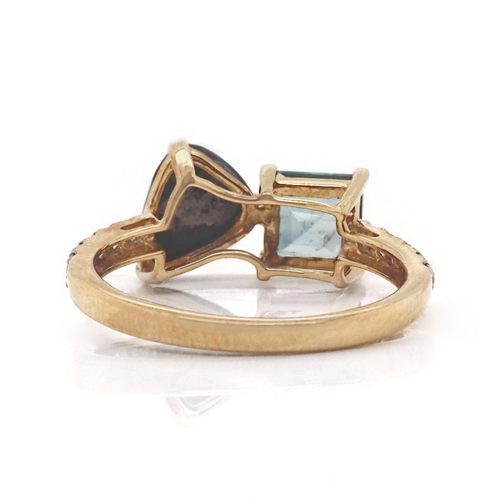 14CT Yellow Gold Aquamarine, Australian Opal And Diamond Dress Ring