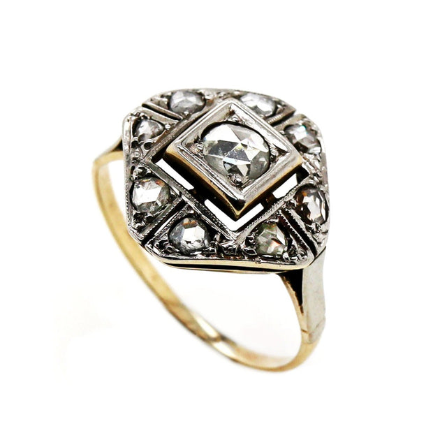 14CT Yellow & White Gold Antique Rose Cut Diamond Ring