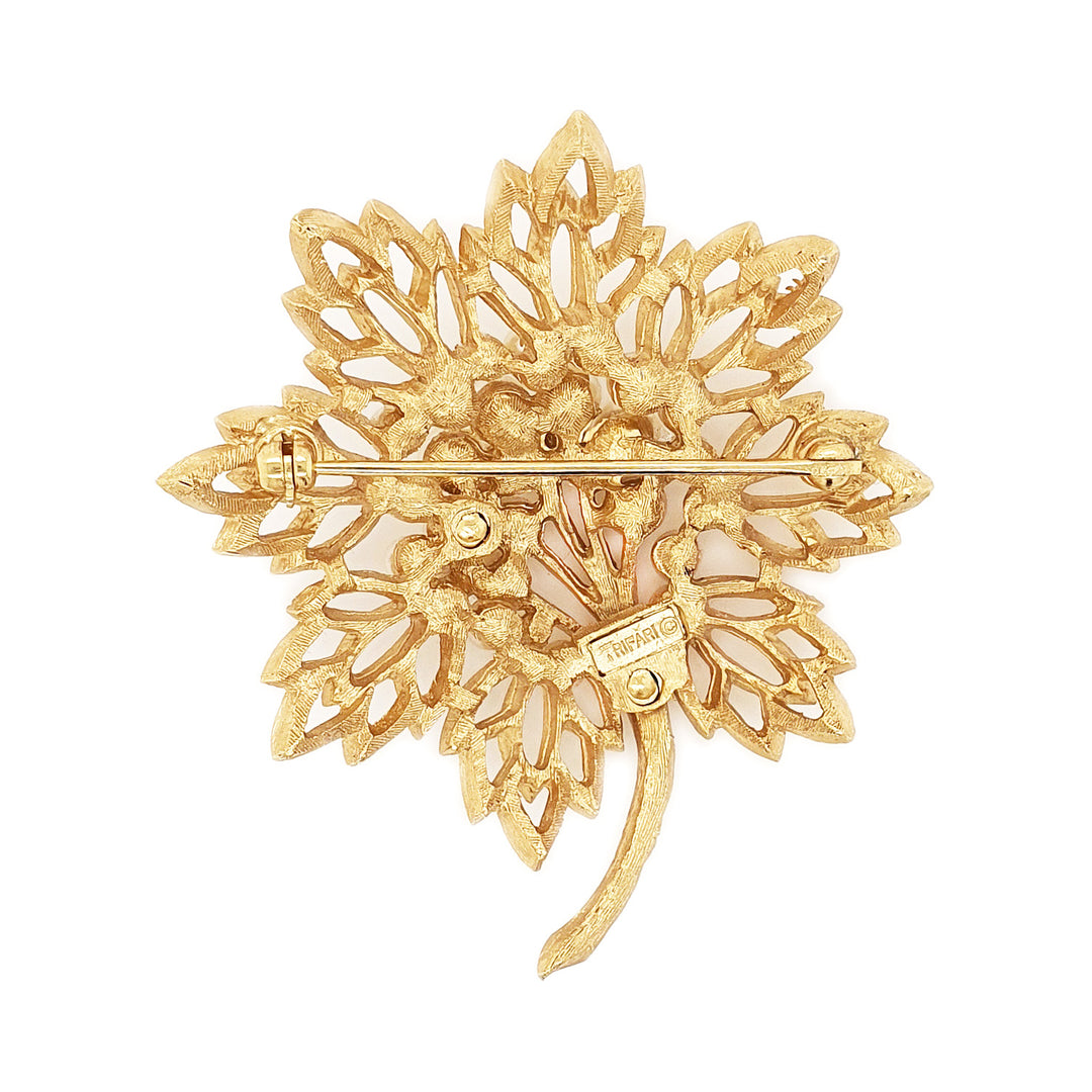 Vintage Trifari Goldtone Pearl & Rhinestone Brooch - C.1950s