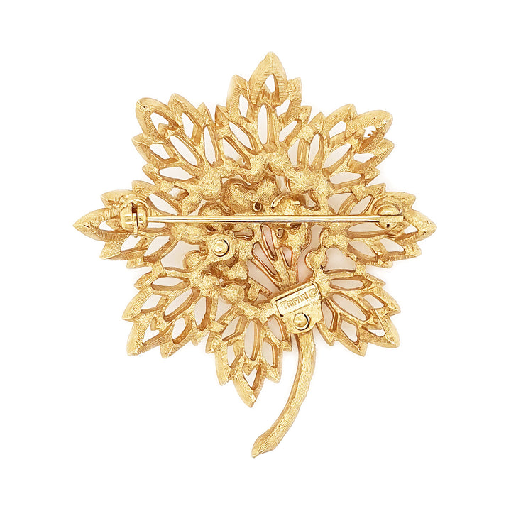 Vintage Trifari Goldtone Pearl & Rhinestone Brooch - C.1950s