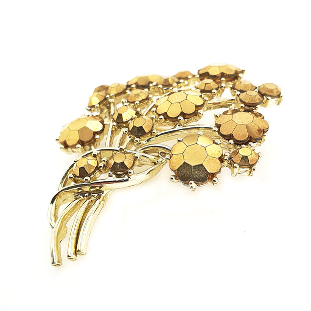 Vintage Weiss Gold Tone Metallic Floral Brooch - C.1960s