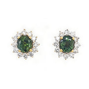 18CT Yellow White Gold Green Sapphire & Diamond Earrings