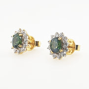 18CT Yellow White Gold Green Sapphire & Diamond Earrings