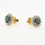 18CT Yellow White Gold Green Sapphire & Diamond Earrings