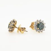 18CT Yellow White Gold Green Sapphire & Diamond Earrings