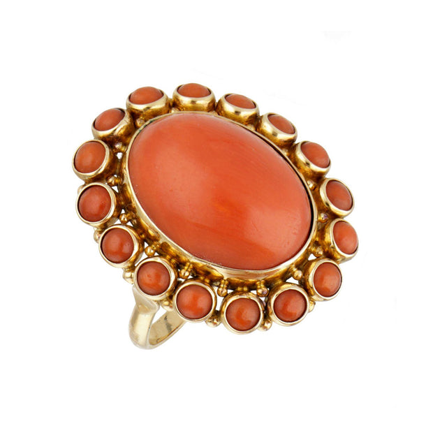 14CT Yellow Gold Vintage Coral Cocktail Ring