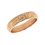 9CT Rose Gold Vintage Engraved Wedding Band Ring