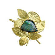 18CT Yellow Gold Australian Opal & Diamond Leaf Brooch