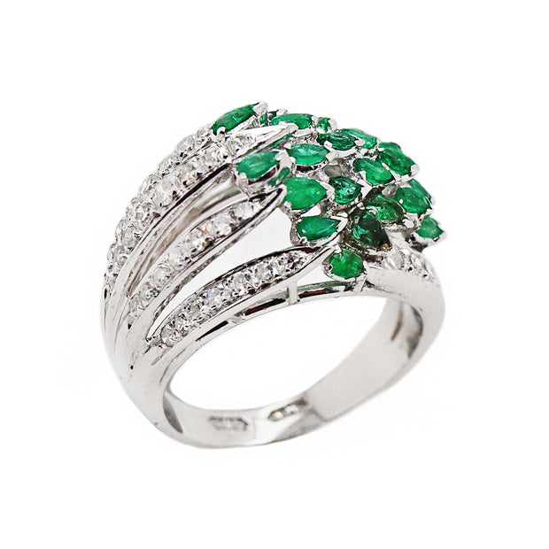 14CT White Gold Art Deco Emerald & Diamond Cocktail Ring