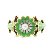 10CT Yellow Gold Vintage Seed Pearl & Enamel Ring