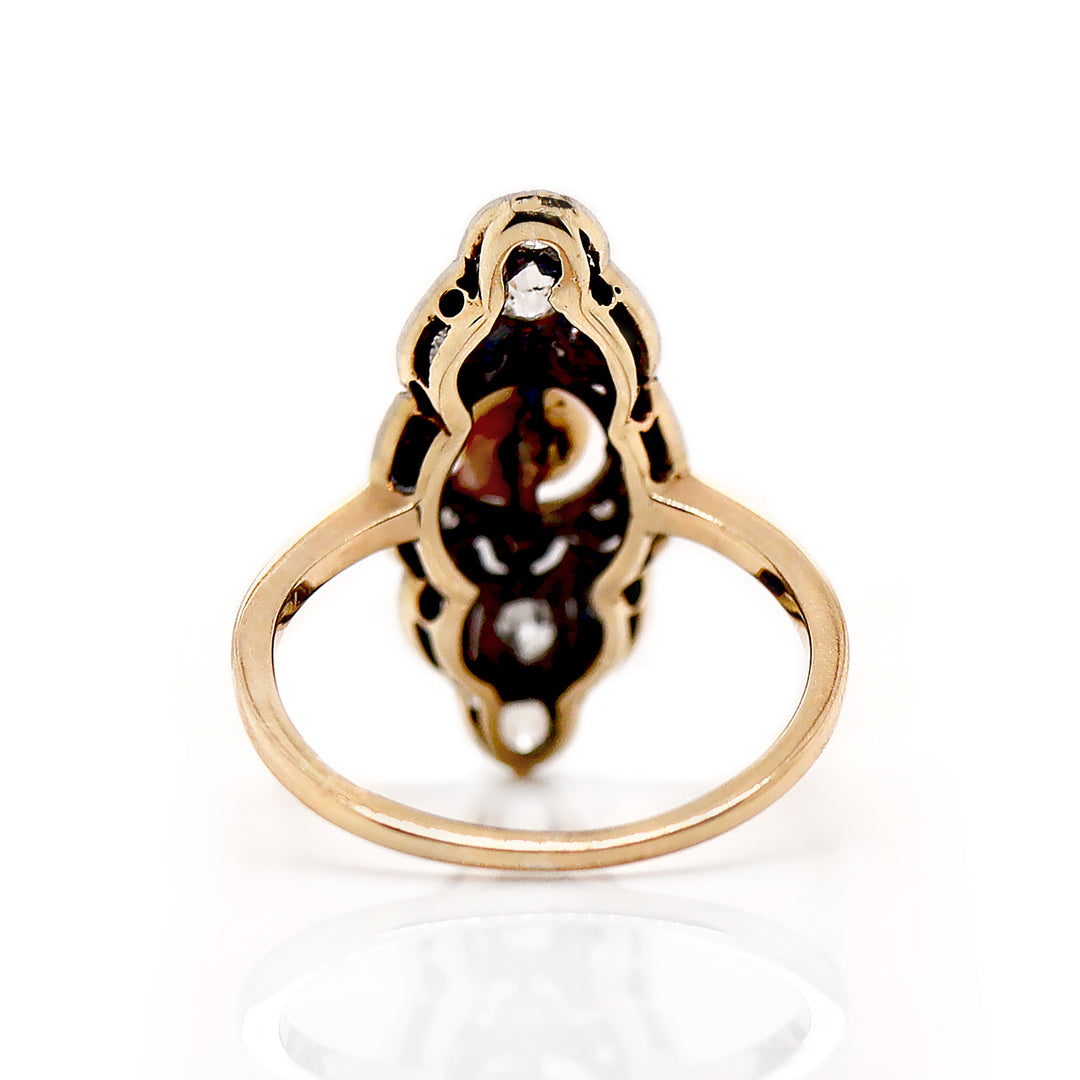 14ct Yellow Gold & Platinum Edwardian Pearl and Diamond Antique Dress Ring