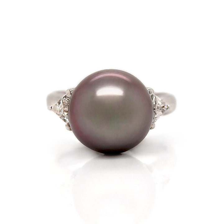 Platinum Tahitian Pearl And Diamond Trilogy Ring