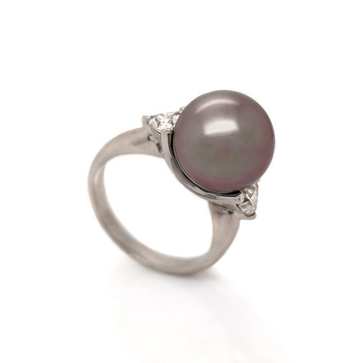 Platinum Tahitian Pearl And Diamond Trilogy Ring