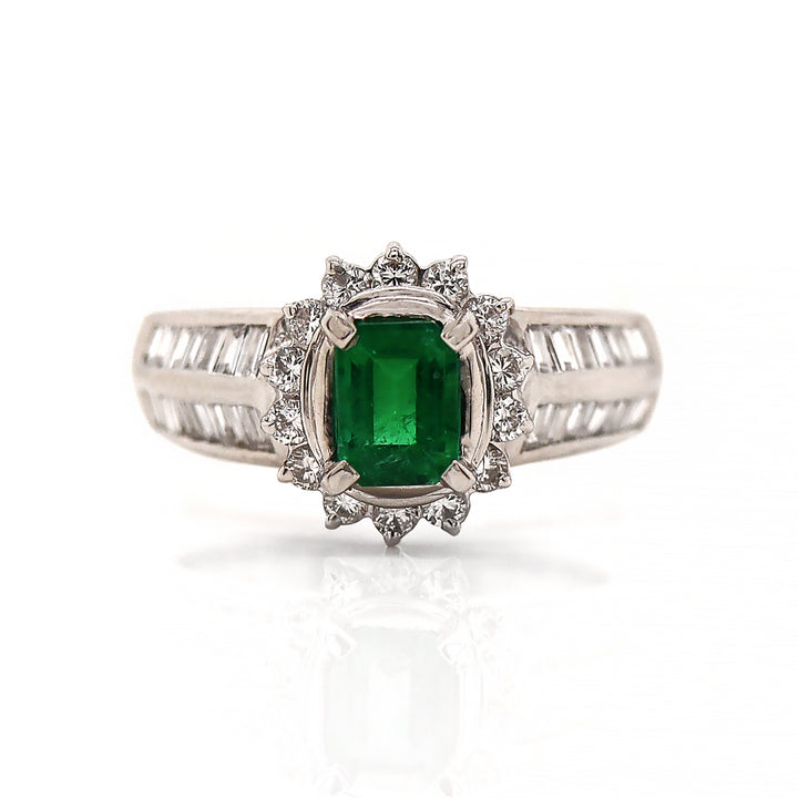 Platinum Pt900 Emerald And Diamond Dress Ring