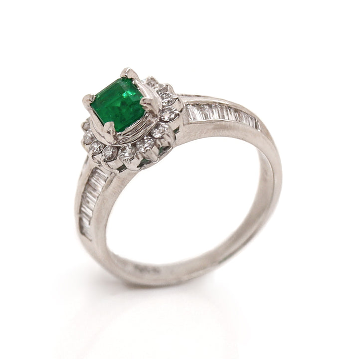 Platinum Pt900 Emerald And Diamond Dress Ring