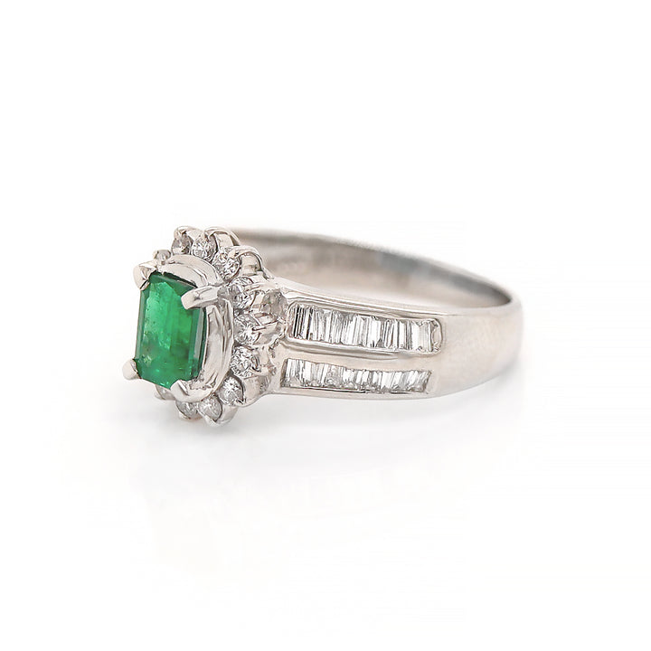 Platinum Pt900 Emerald And Diamond Dress Ring