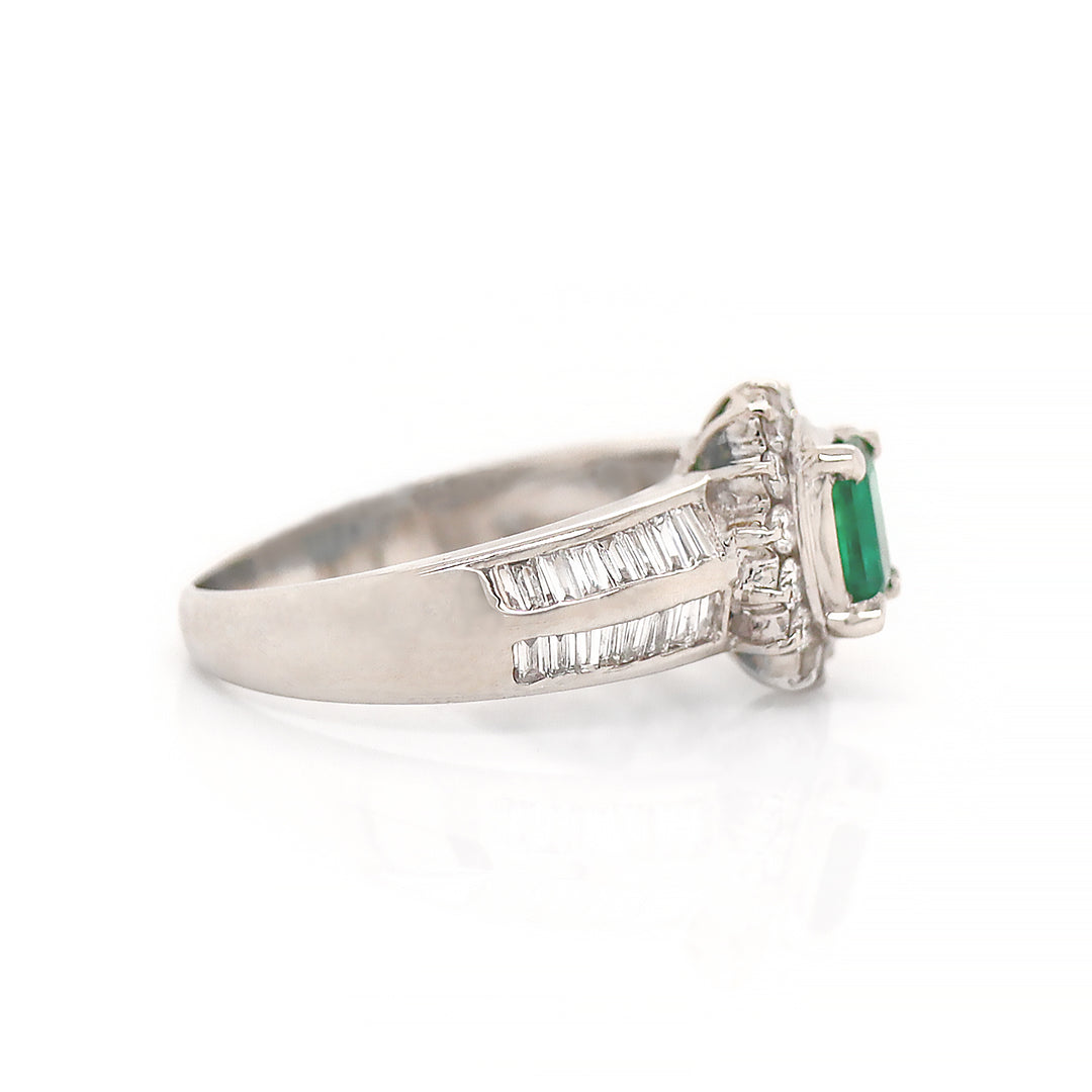 Platinum Pt900 Emerald And Diamond Dress Ring