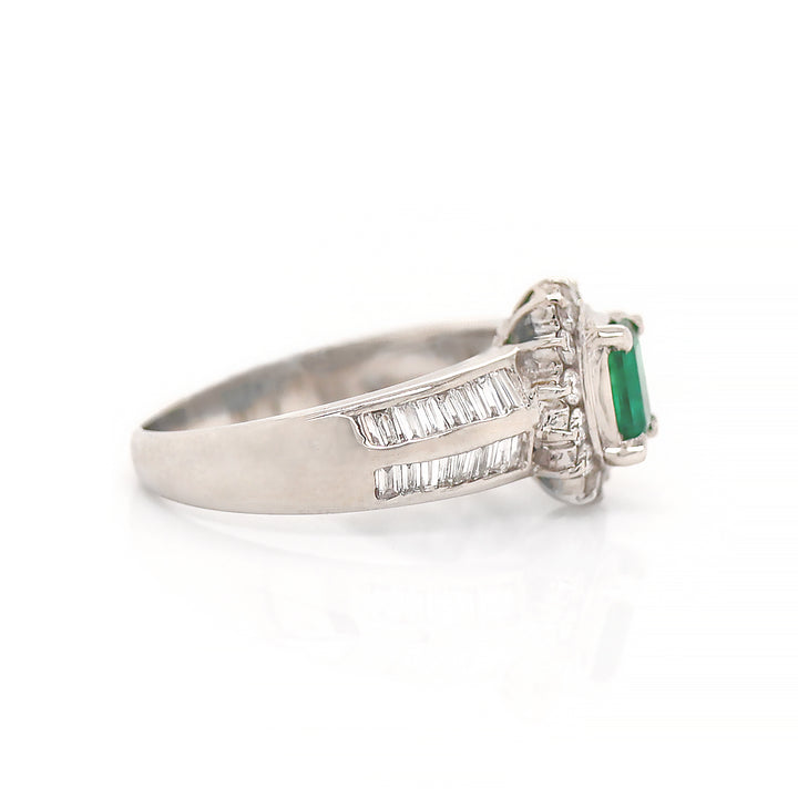 Platinum Pt900 Emerald And Diamond Dress Ring