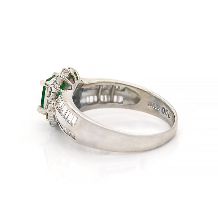 Platinum Pt900 Emerald And Diamond Dress Ring