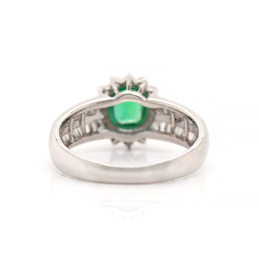 Platinum Pt900 Emerald And Diamond Dress Ring