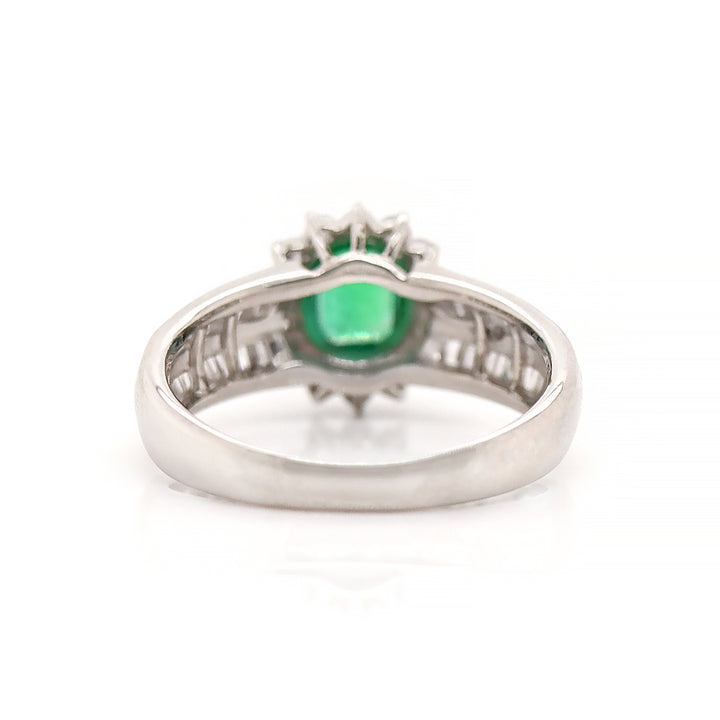 Platinum Pt900 Emerald And Diamond Dress Ring