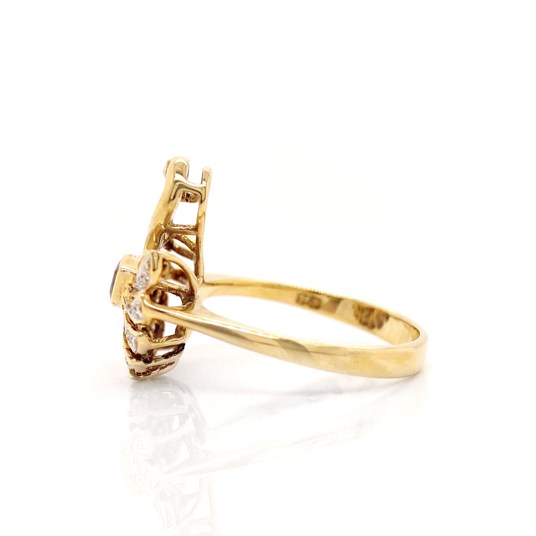 18CT Yellow Gold Ruby & Diamond Swan Ring
