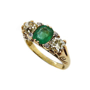 18CT Yellow Gold Antique Emerald & Old European Cut Diamond Ring