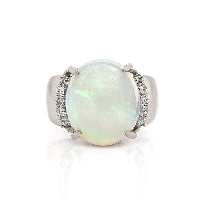 Platinum Opal And Diamond Cocktail Ring