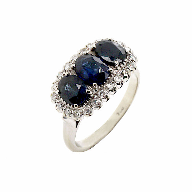 18CT White Gold Sapphire And Diamond Trilogy Ring