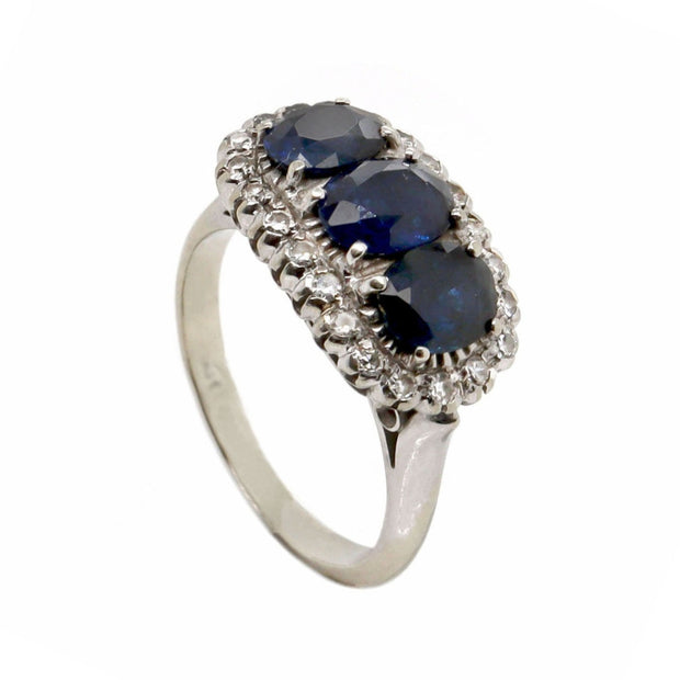 18CT White Gold Sapphire And Diamond Trilogy Ring