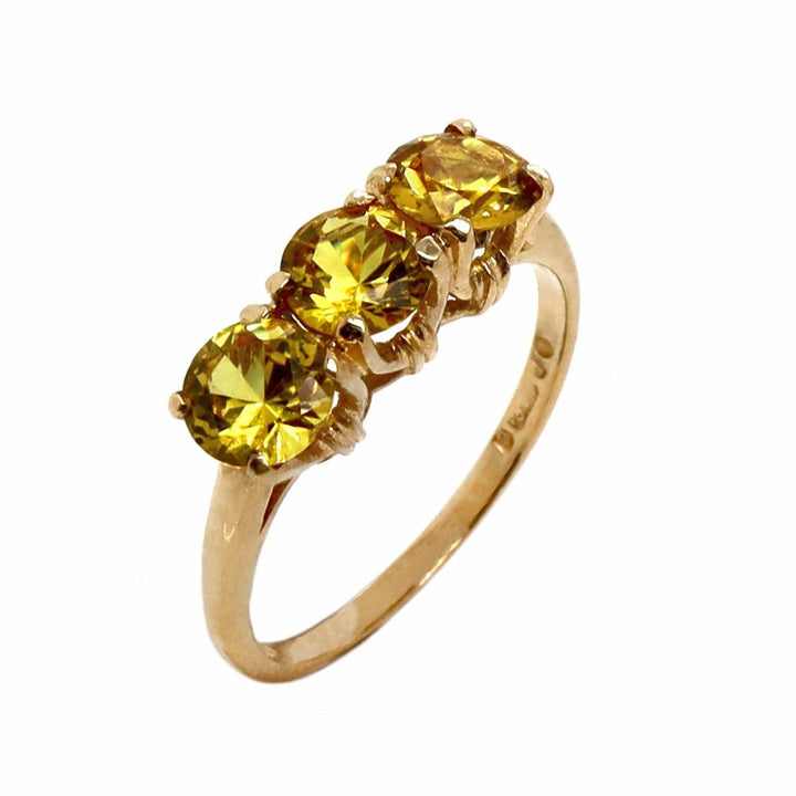 9CT Yellow Gold Fancy Yellow Sapphire Trilogy Ring