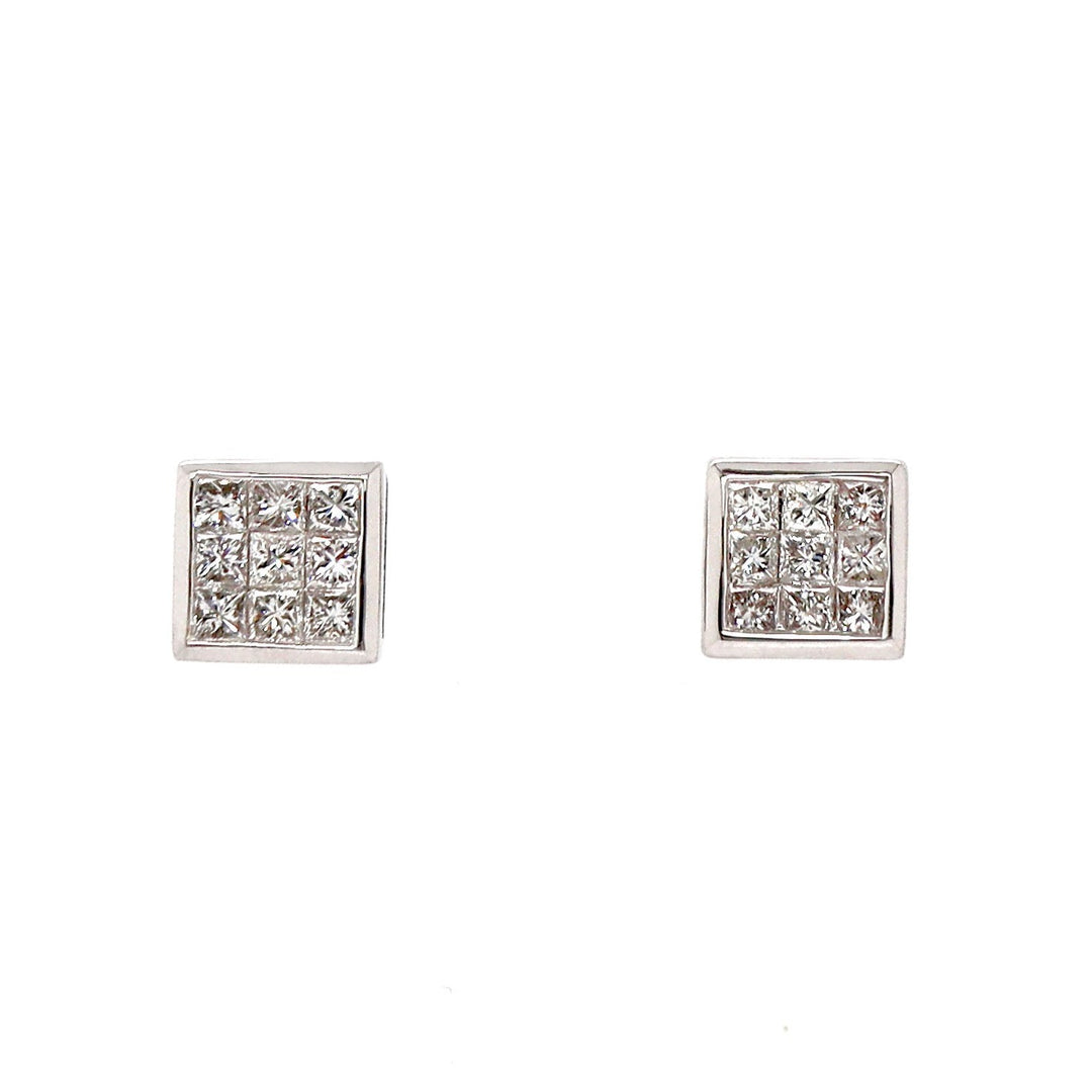 10CT WHITE GOLD DIAMOND CLUSTER EARRINGS