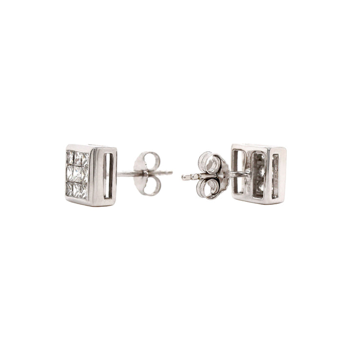 10CT WHITE GOLD DIAMOND CLUSTER EARRINGS